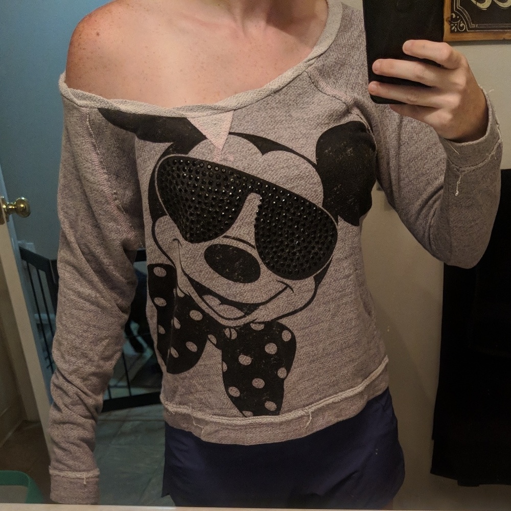 Mini mouse studded crew neck slouchy sweatshirt